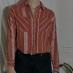 Sandy and Sid maroon and white long-sleeve top